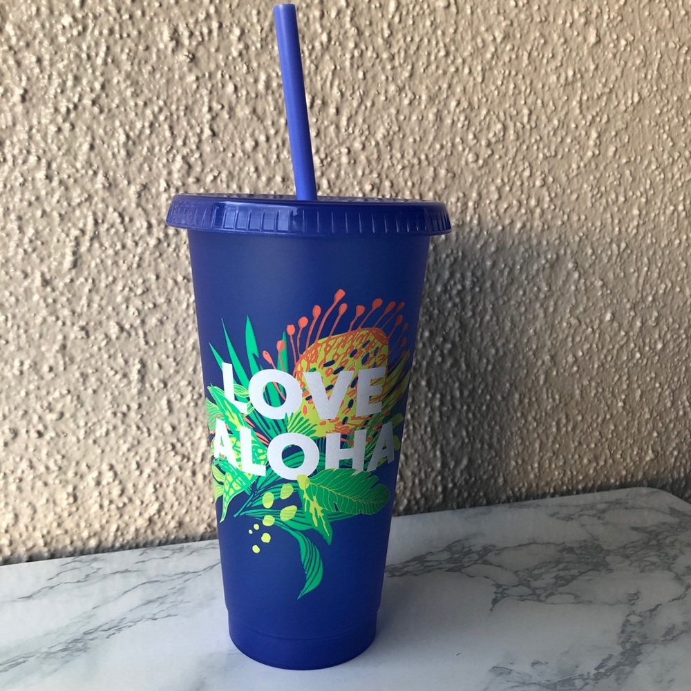 Starbucks blue love aloha hawaii cup with a straw new